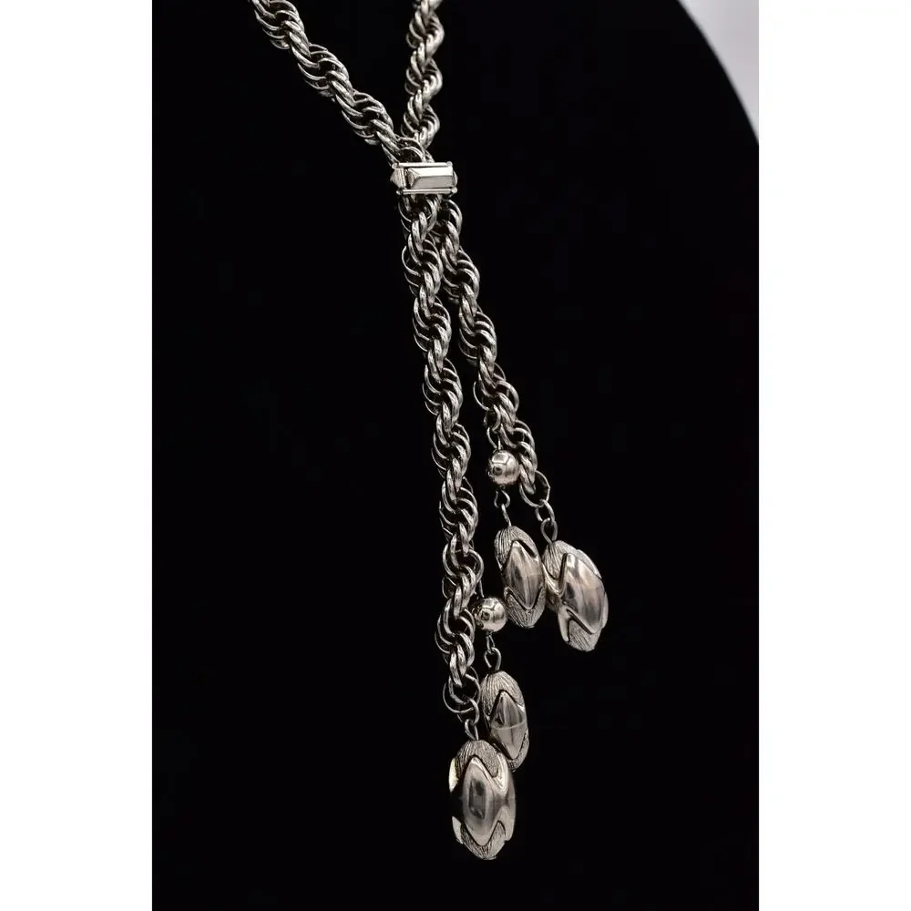 Vintage Chunky Statement Lariat Necklace Collar Charm Dangle Silver 1960s BinBE